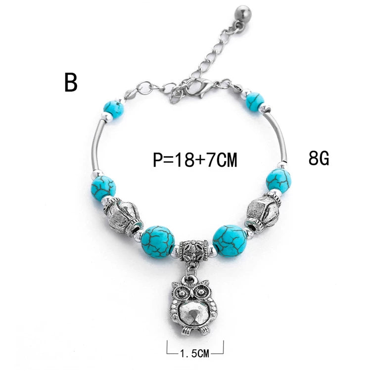 Ethnic style retro imitation turquoise bracelet animal pendant bracelet silver jewelry alloy accessories vintage Tibetan bracelet
