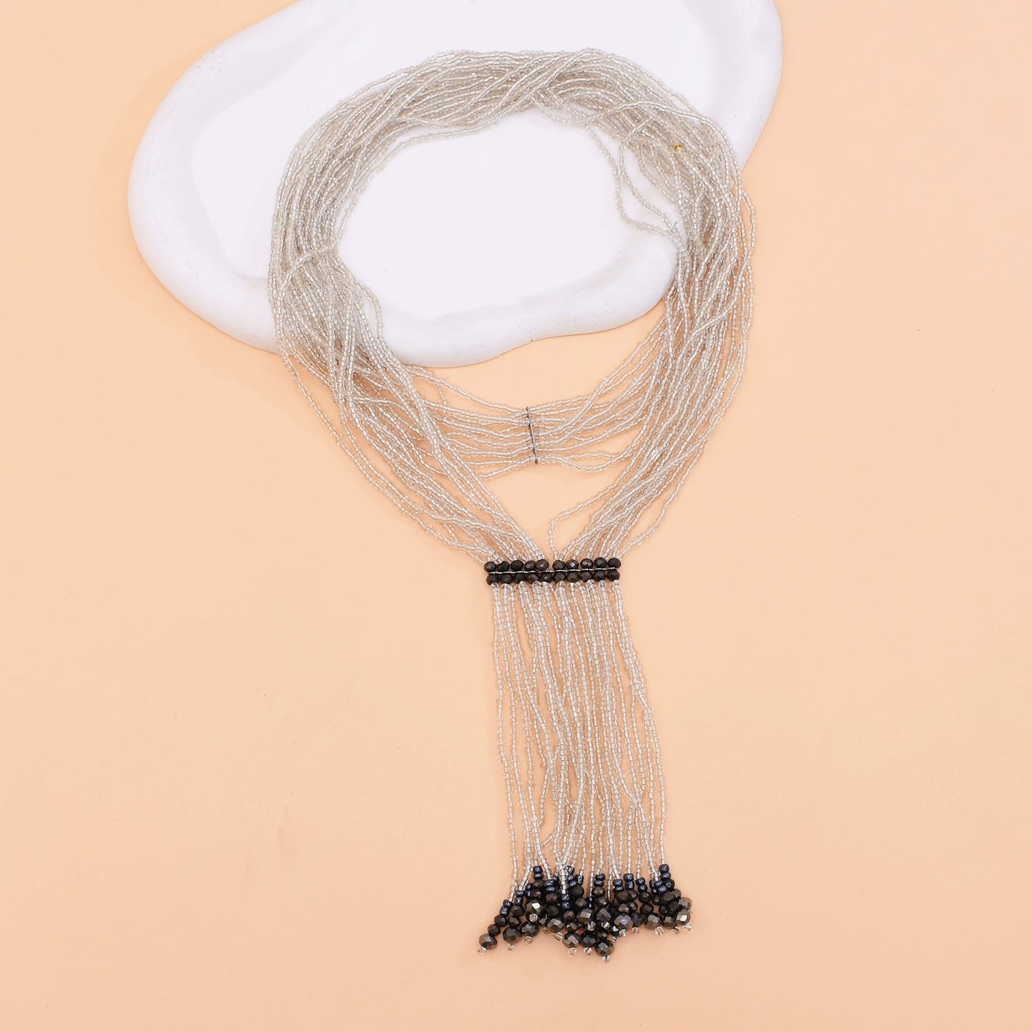 European and American exaggerated multi-layer imitation crystal beaded necklace long splicing tie neck chain versatile sweater chain necklace accessories women