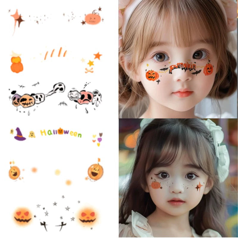Halloween must-have glitter Halloween children's facial cartoon makeup tattoo sticker face sticker bat decoration pumpkin blush fake scar makeup