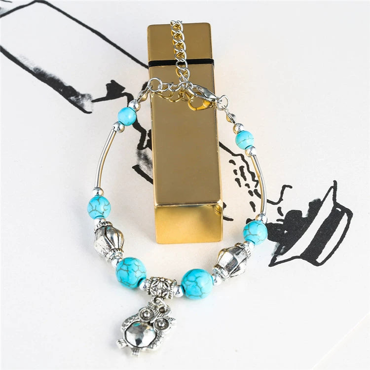Ethnic style retro imitation turquoise bracelet animal pendant bracelet silver jewelry alloy accessories vintage Tibetan bracelet