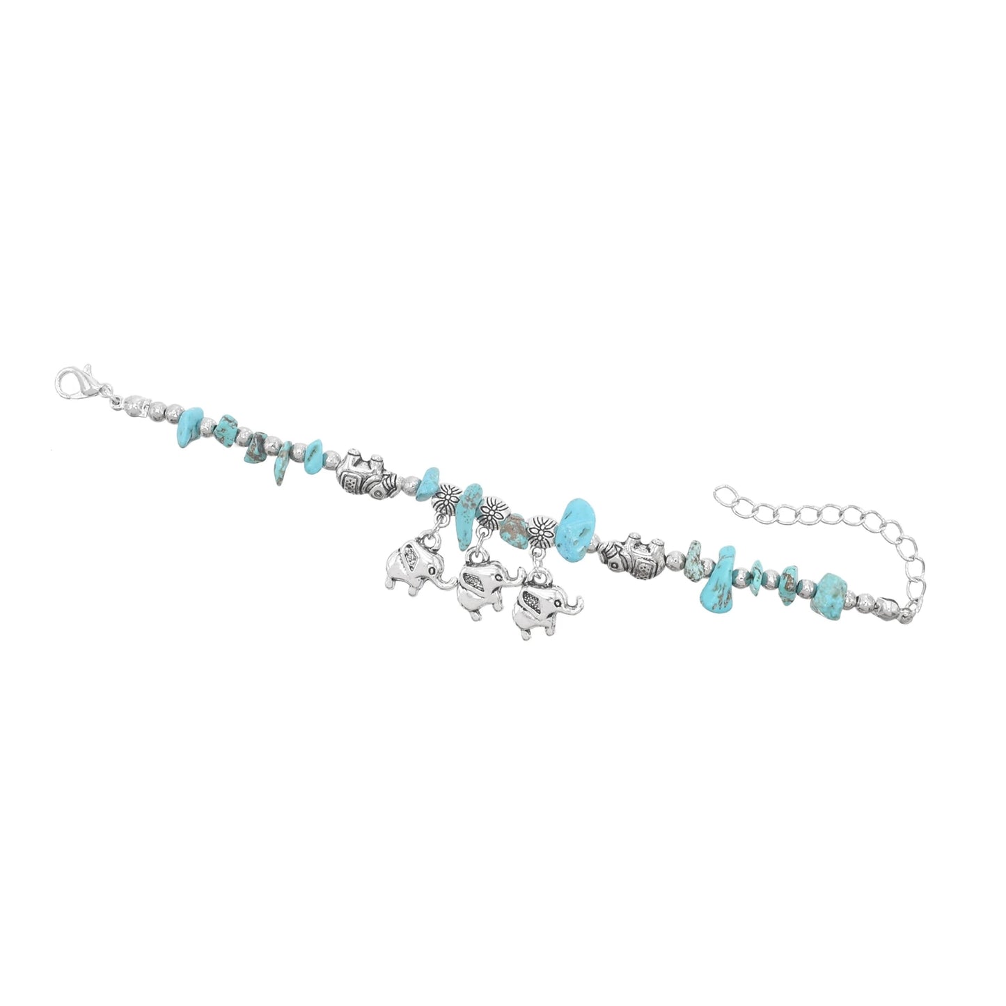 Ethnic style retro old turquoise bracelet alloy elephant pastoral shell colored men's and women's bracelets accessories Xizang