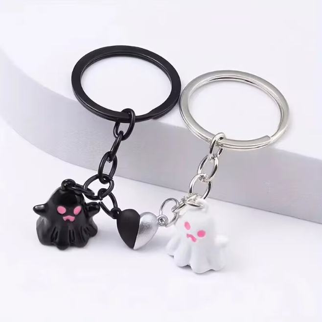 Halloween New Magnetic Pink Black Cute Ghost Cartoon Keychain Pendant Ornament Creative Couple Halloween Essential
