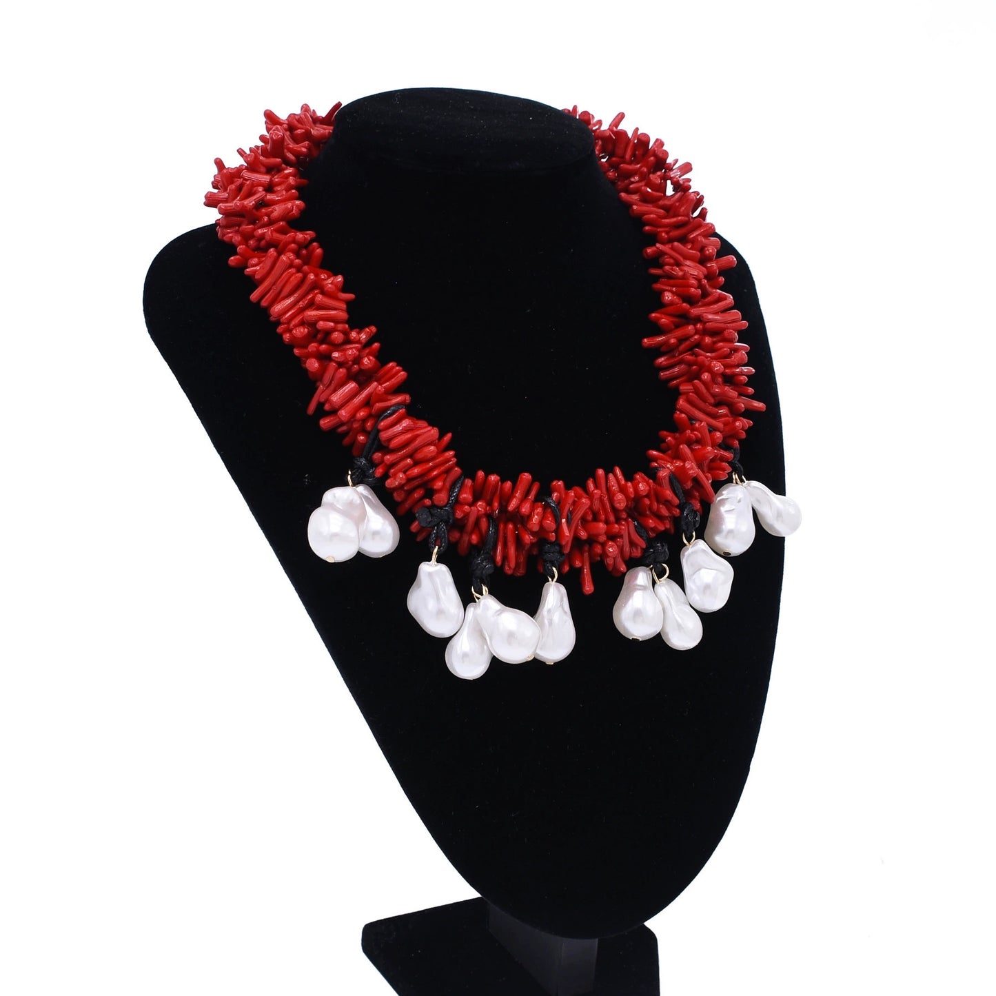 New European and American style necklace, summer beach style light luxury coral red irregular handmade imitation pearl red collarbone chain