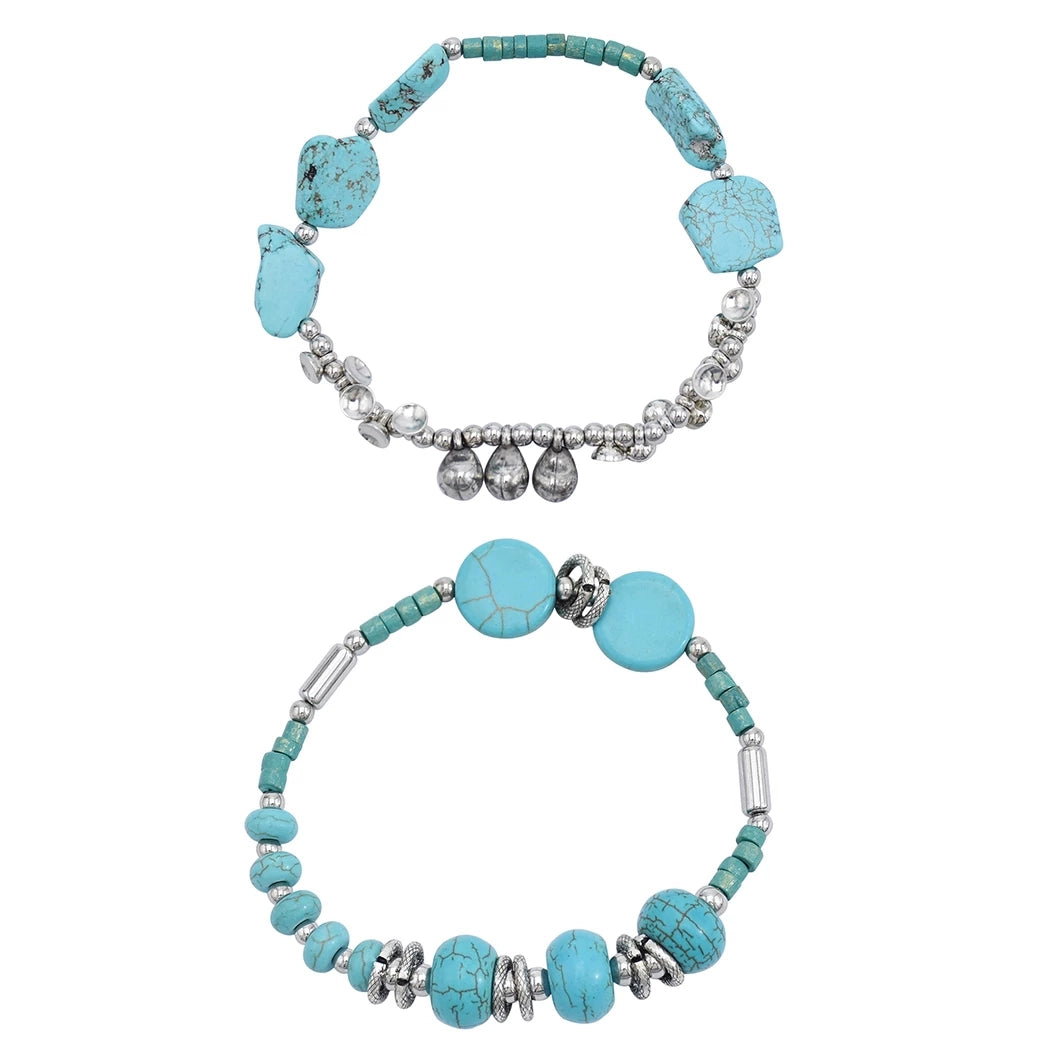 Turquoise bracelet women's retro personality multi-layer stacked beaded ethnic style exotic Tibetan bohemian couple niche