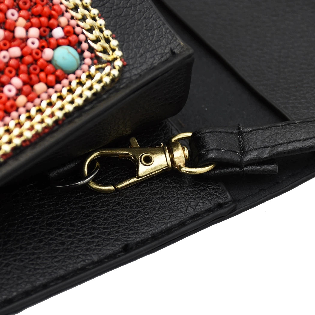 Xinjiang travel photo messenger bag rice beads turquoise leather bag retro ethnic style student Mongolian mobile phone bag