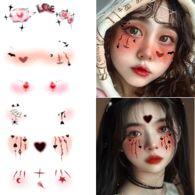 Halloween must-have glitter Halloween children's facial cartoon makeup tattoo sticker face sticker bat decoration pumpkin blush fake scar makeup