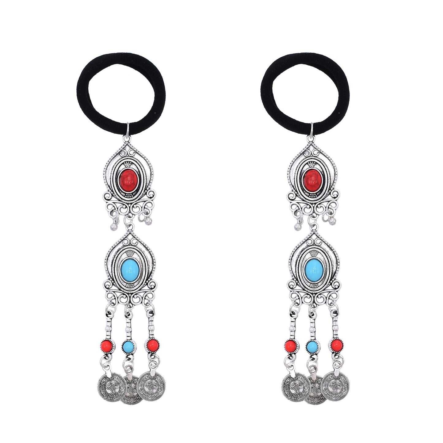 Ethnic style niche Kazakh hair accessories retro exotic style old coins fringed hair band women's imitation turquoise headdress