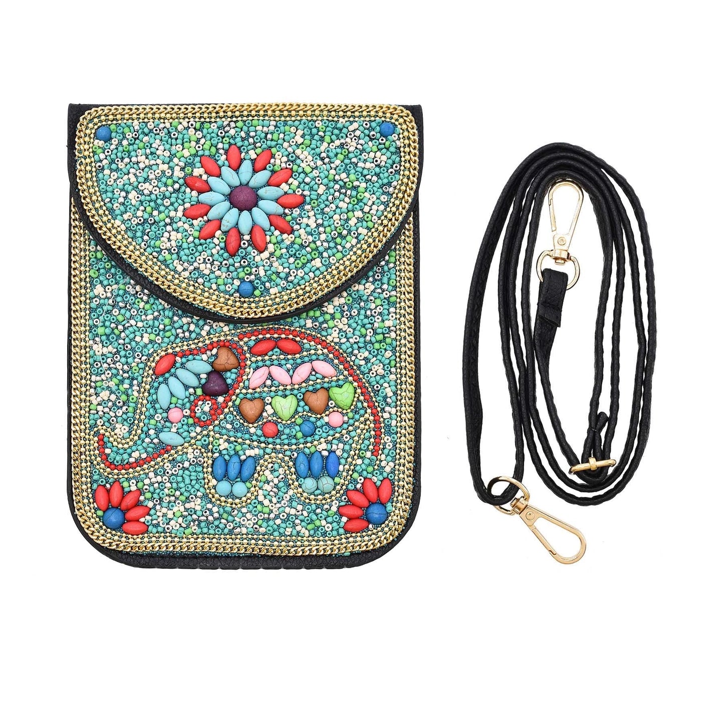Ethnic style personalized fashion elephant bag rice bead leather luxury handbag Mongolian student retro mobile phone bag