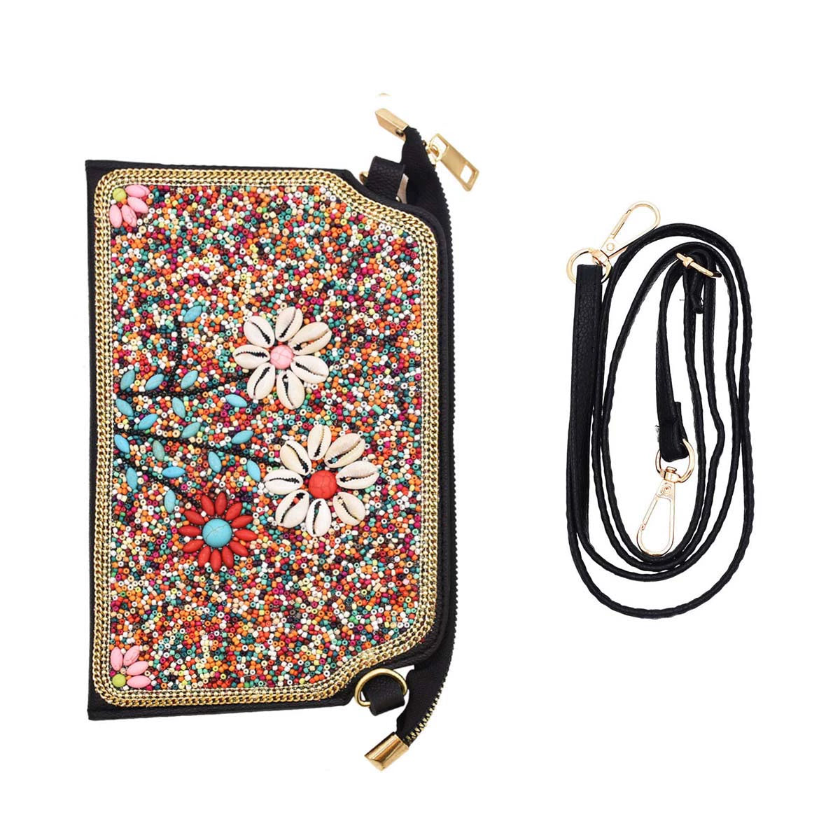 Xinjiang retro animal and plant messenger bag ethnic turquoise rice bead mobile phone bag Yunnan leather shoulder bag clutch bag