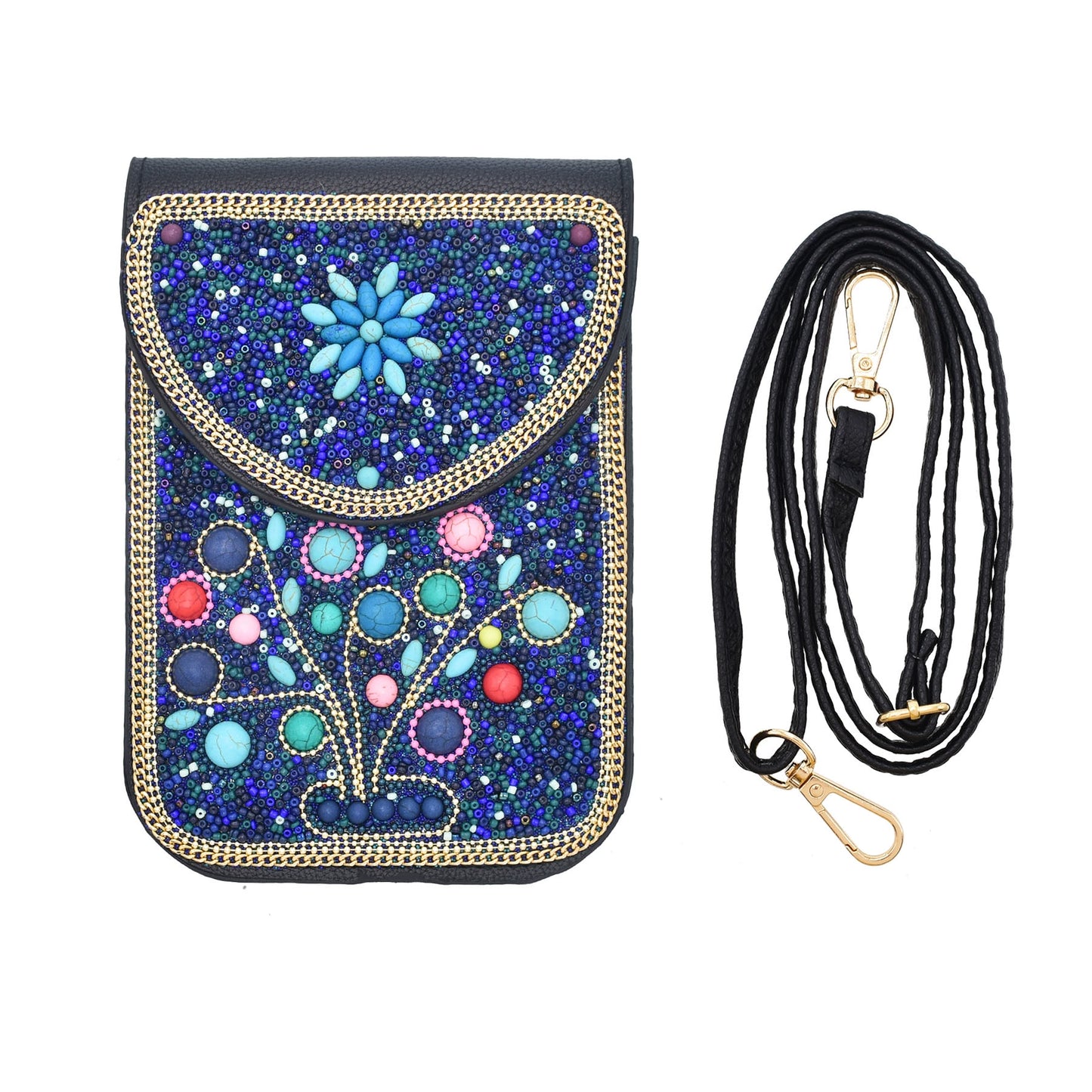 Xinjiang travel photo messenger bag rice beads turquoise leather bag retro ethnic style student Mongolian mobile phone bag