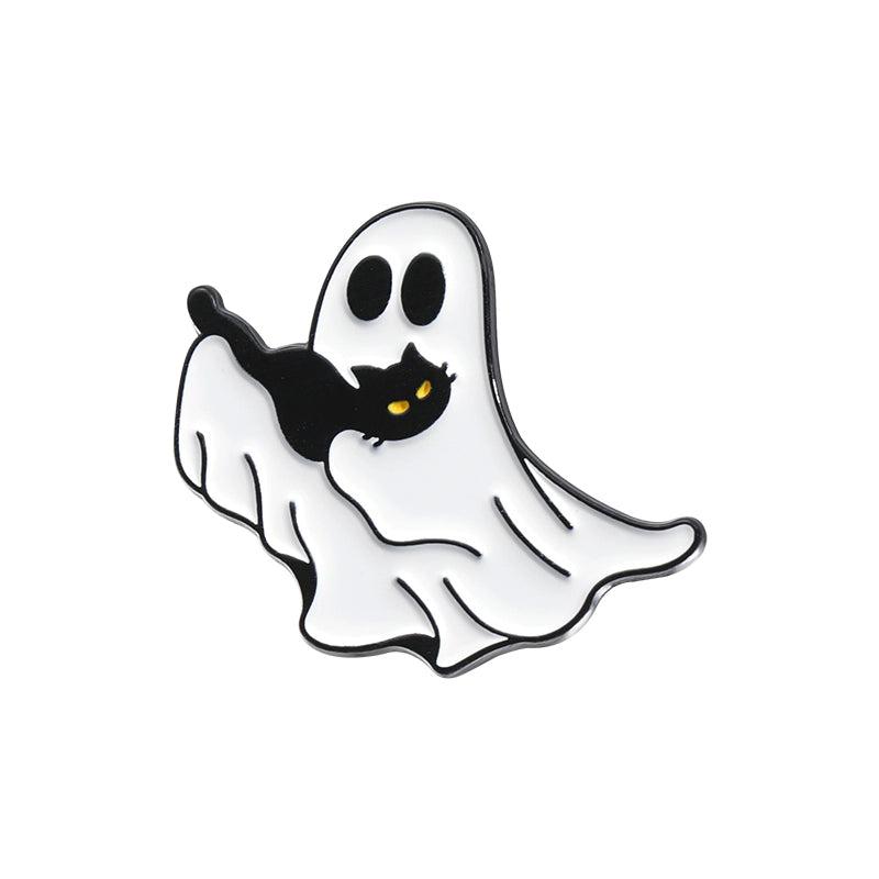 Halloween essentials Black cat White ghost brooch Metal badge Personality pin Student bag ornament Halloween medal