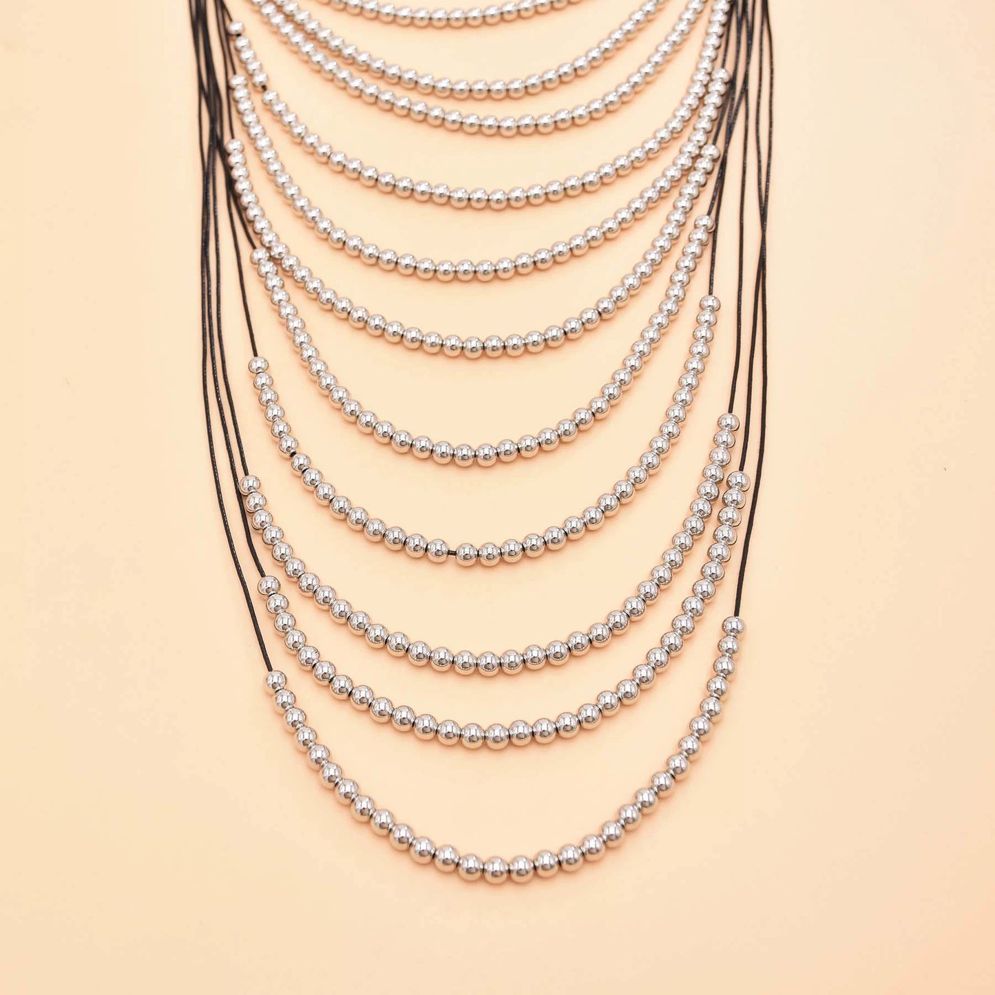 European and American style niche design multi-layer stacked handmade beaded necklace solid color long exaggerated collarbone chain jewelry