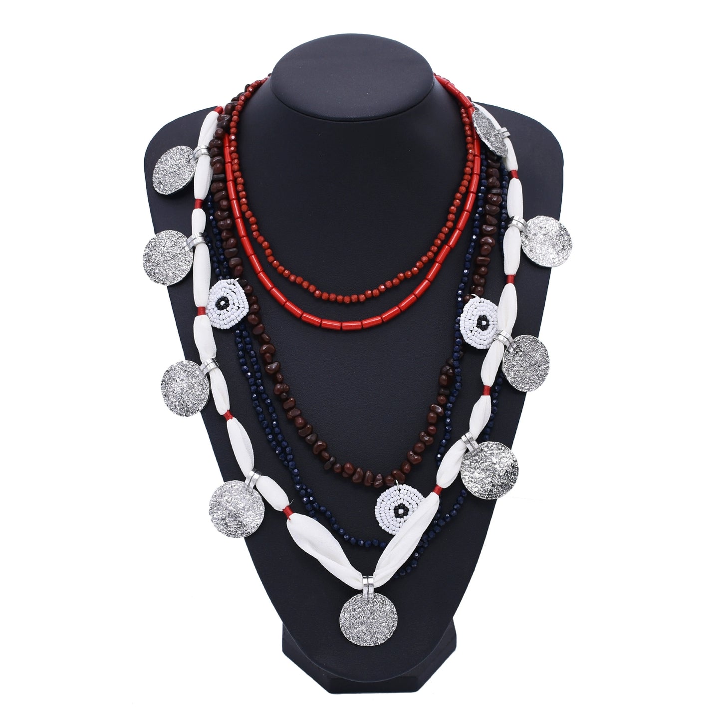 European and American big-name design sense niche multi-layer stacked necklace women's metal badge handmade beaded waterfall necklace