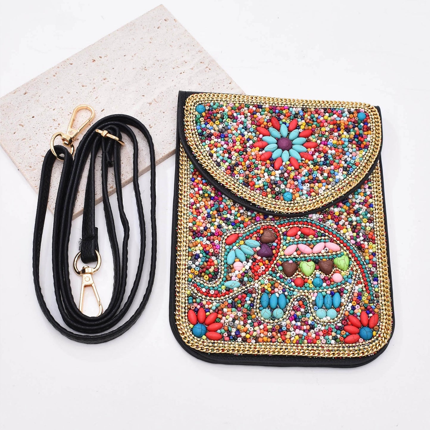 Ethnic style personalized fashion elephant bag rice bead leather luxury handbag Mongolian student retro mobile phone bag