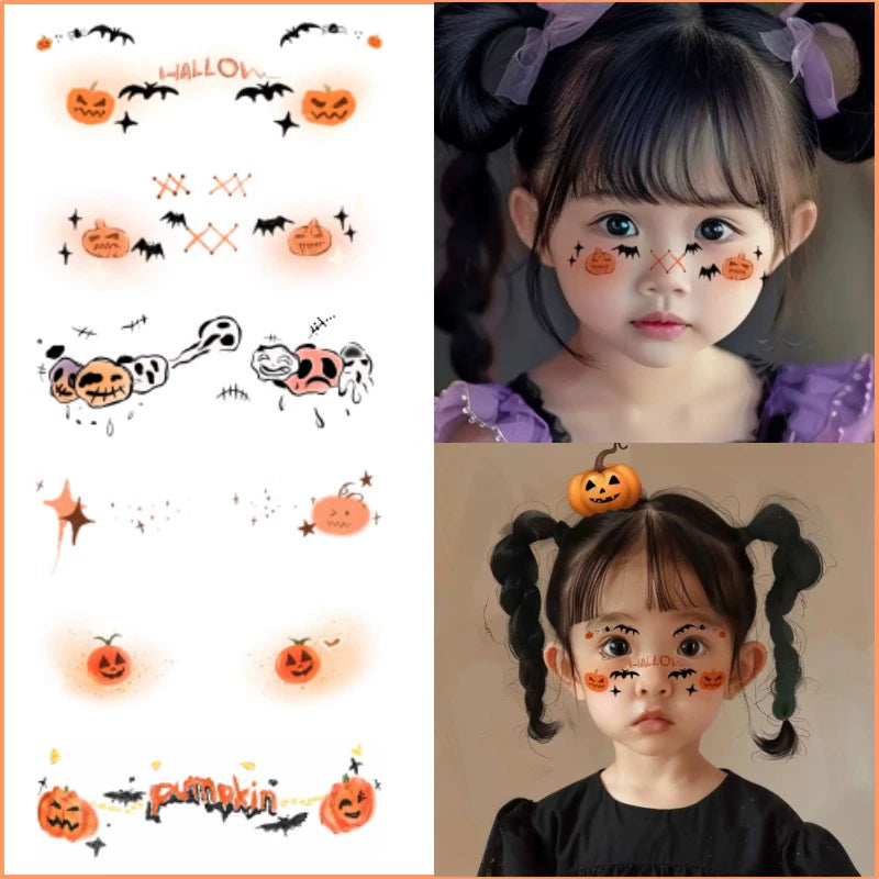 Halloween must-have glitter Halloween children's facial cartoon makeup tattoo sticker face sticker bat decoration pumpkin blush fake scar makeup