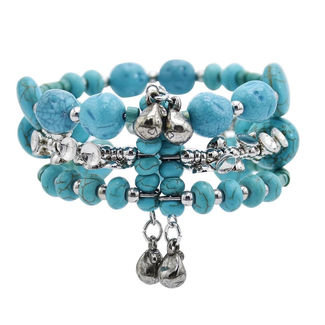 Turquoise bracelet women's retro personality multi-layer stacked beaded ethnic style exotic Tibetan bohemian couple niche