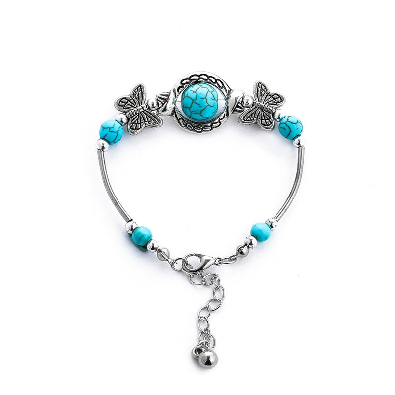 Ethnic style retro imitation turquoise bracelet animal pendant bracelet silver jewelry alloy accessories vintage Tibetan bracelet
