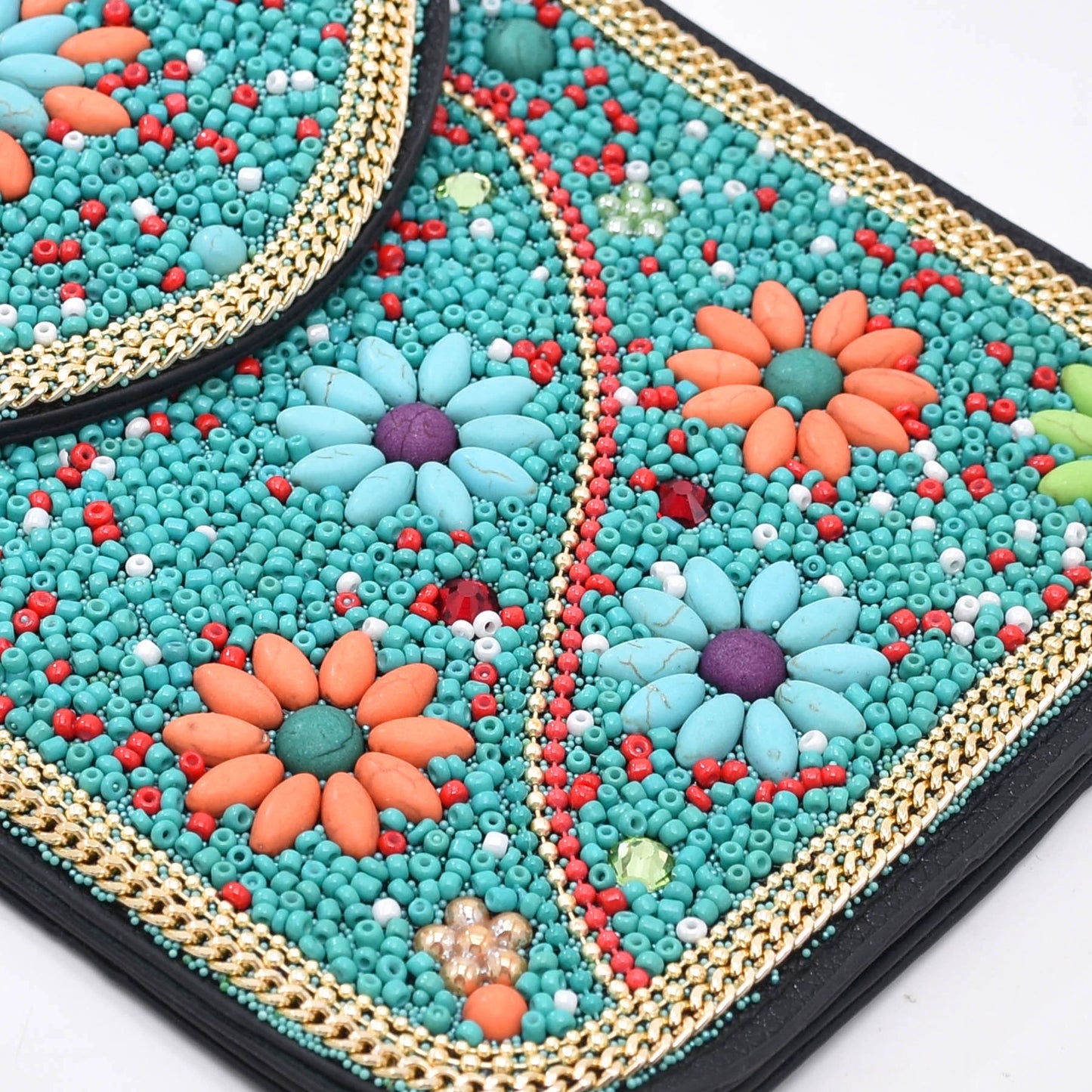 Ethnic style personalized retro Xinjiang messenger bag rice bead turquoise leather bag Mongolian Yunnan travel mobile phone bag