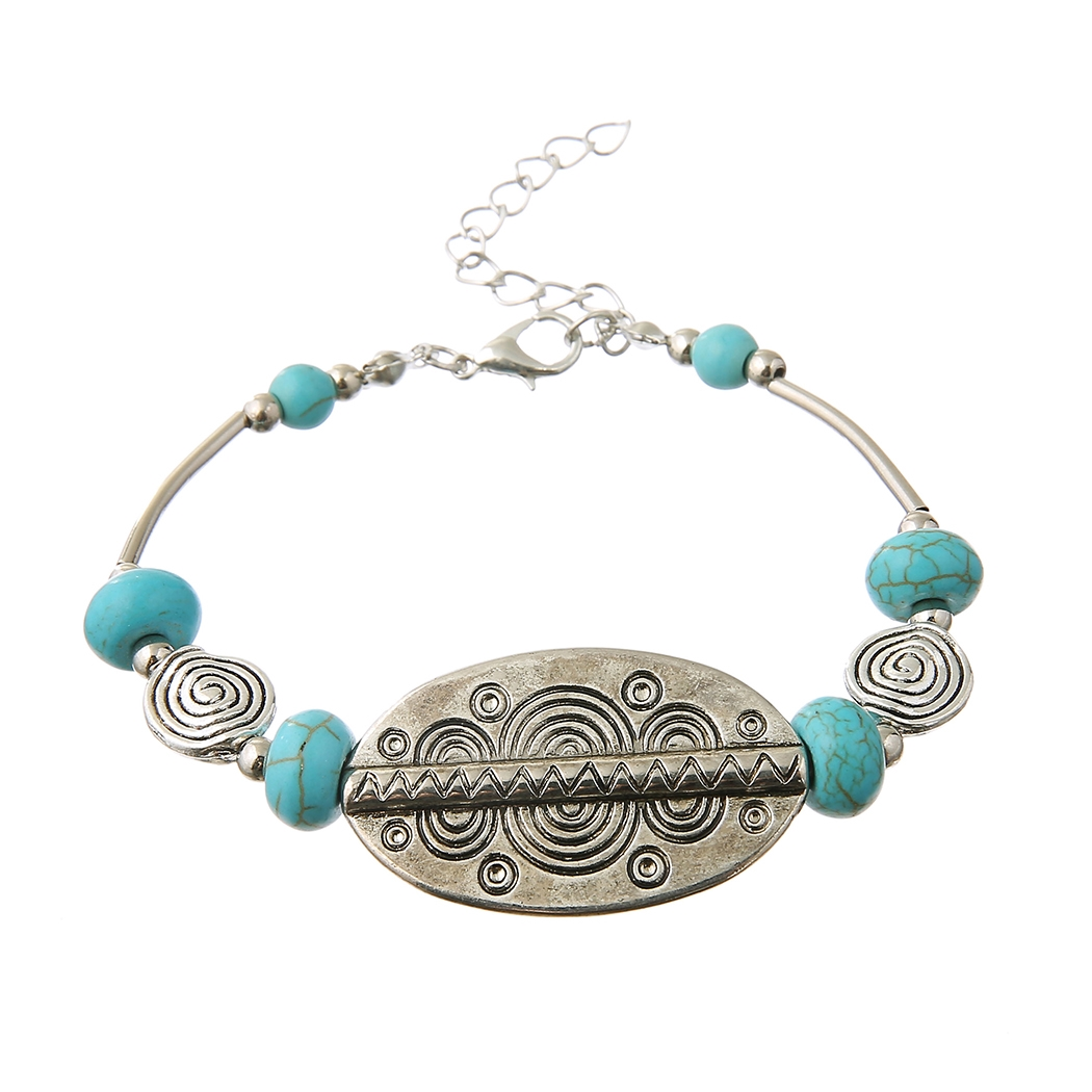 Ethnic style retro imitation turquoise bracelet animal pendant bracelet silver jewelry alloy accessories vintage Tibetan bracelet