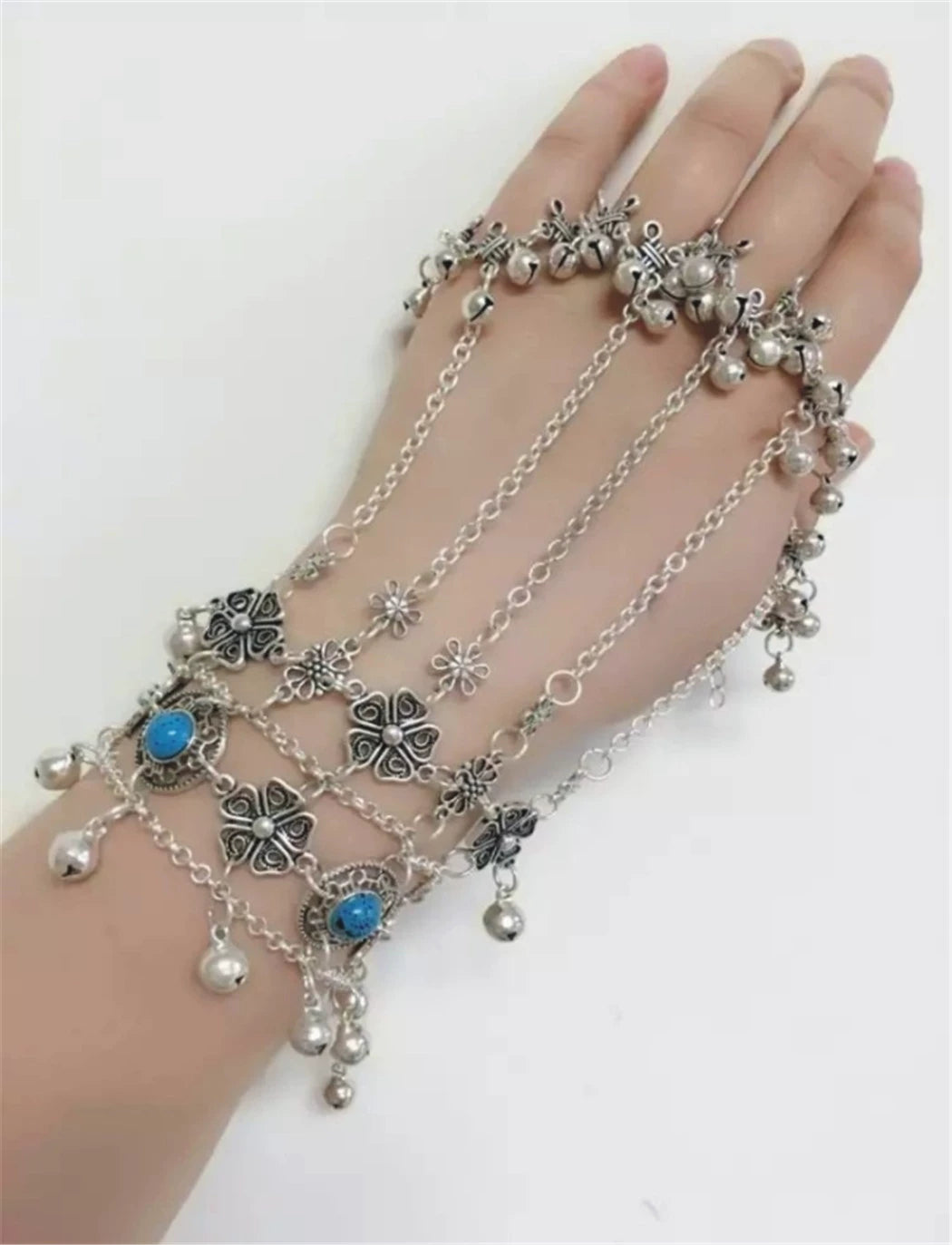 Zixia has the same versatile coin, fringed bell, finger bracelet, women's ring, ancient ethnic style, ancient clothing, Hanfu jewelry.