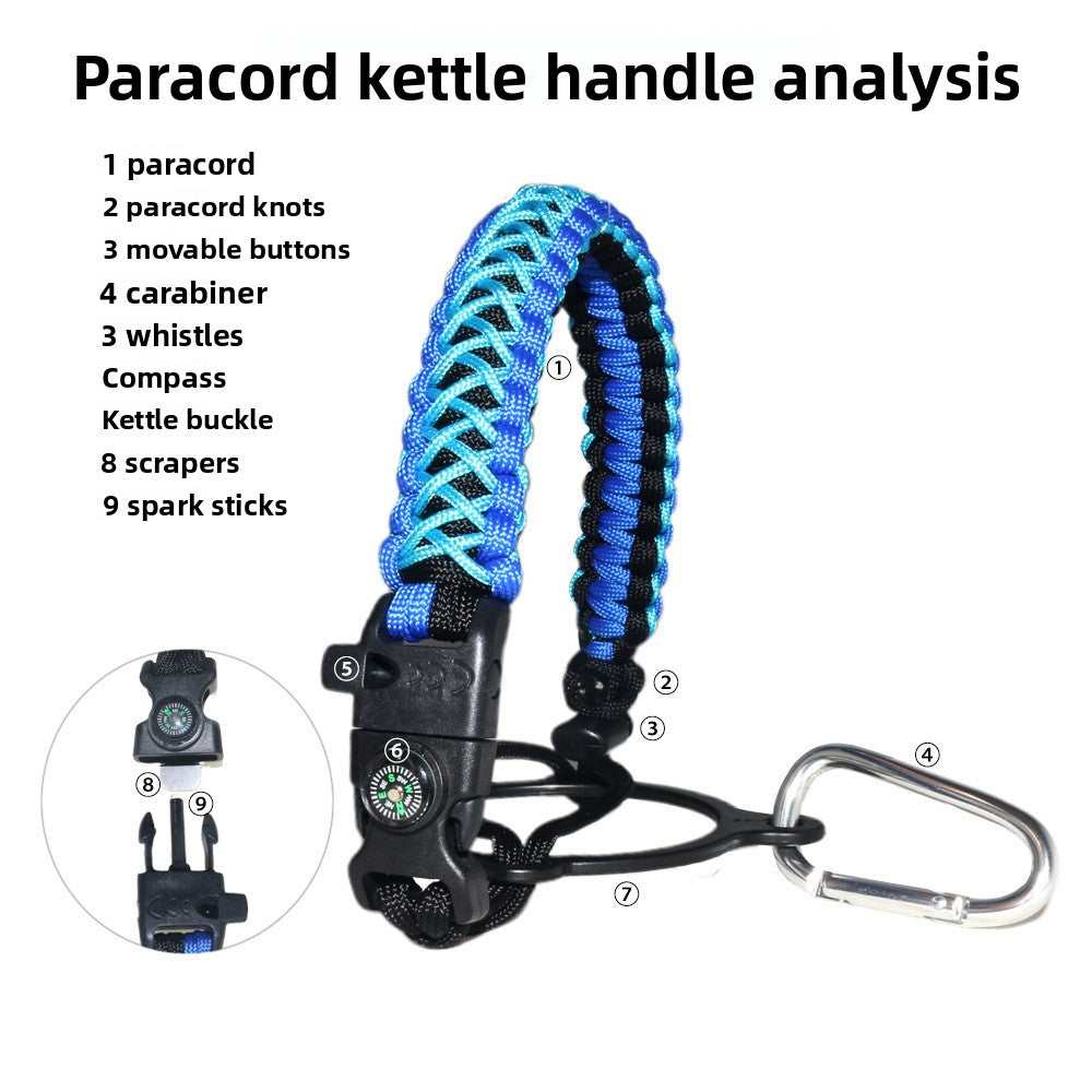 Outdoor sporting goods, mountaineering, camping, rock climbing, seven-core umbrella rope, woven kettle handle, new product.