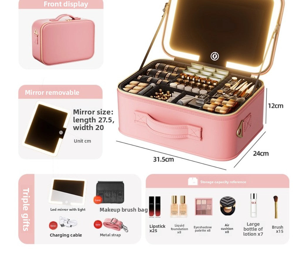 Halloween Makeup Essentials Premium LED Travel Cosmetic Bag Women's Portable Large Capacity Makeup Brush Case Portable Partition Beauty Bag