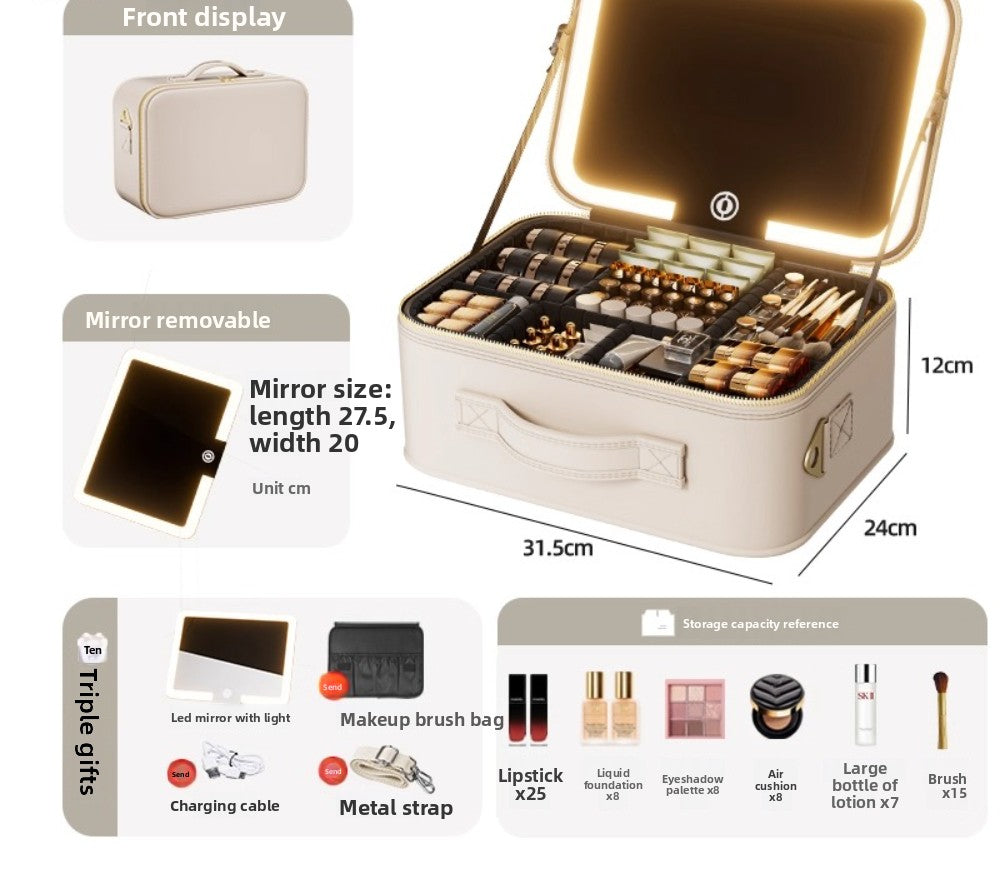 Halloween Makeup Essentials Premium LED Travel Cosmetic Bag Women's Portable Large Capacity Makeup Brush Case Portable Partition Beauty Bag