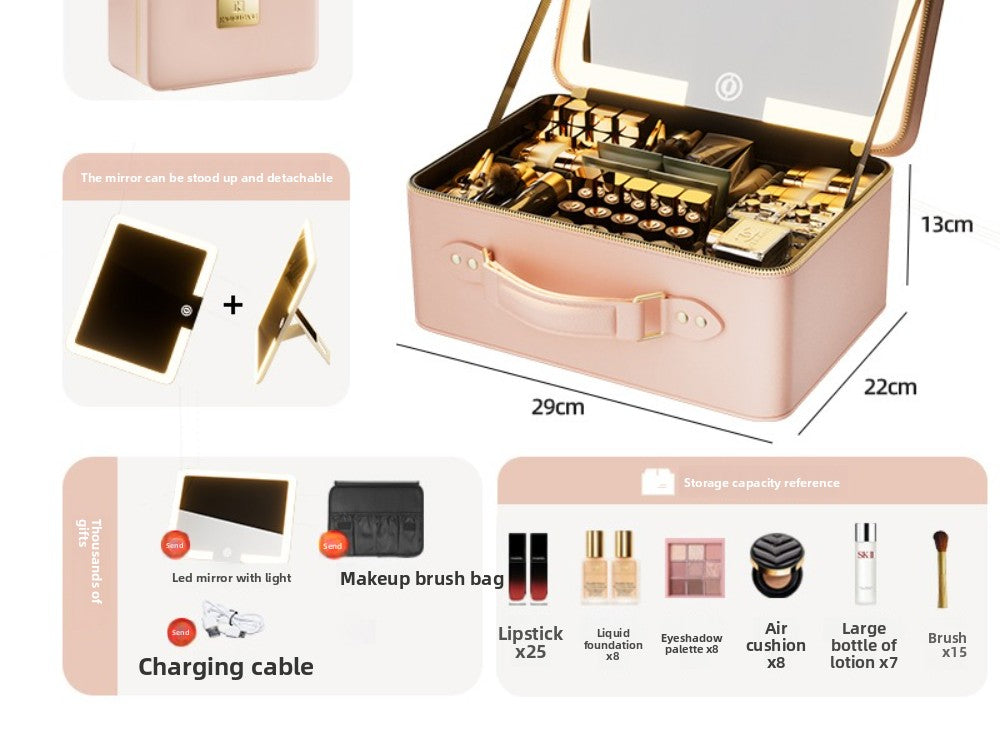 Halloween Makeup Essentials Premium LED Travel Cosmetic Bag Women's Portable Large Capacity Makeup Brush Case Portable Partition Beauty Bag