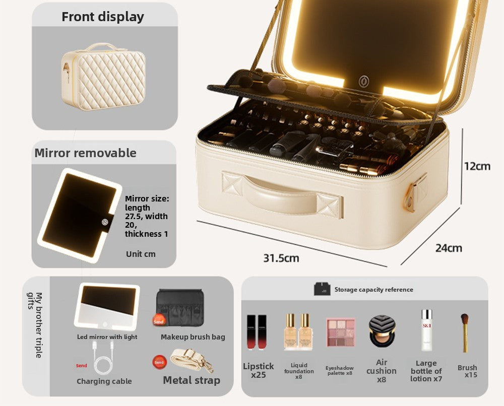 Halloween Makeup Essentials Premium LED Travel Cosmetic Bag Women's Portable Large Capacity Makeup Brush Case Portable Partition Beauty Bag