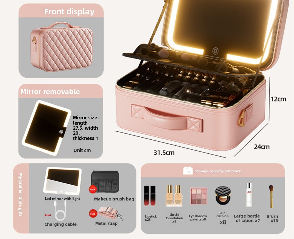 Halloween Makeup Essentials Premium LED Travel Cosmetic Bag Women's Portable Large Capacity Makeup Brush Case Portable Partition Beauty Bag