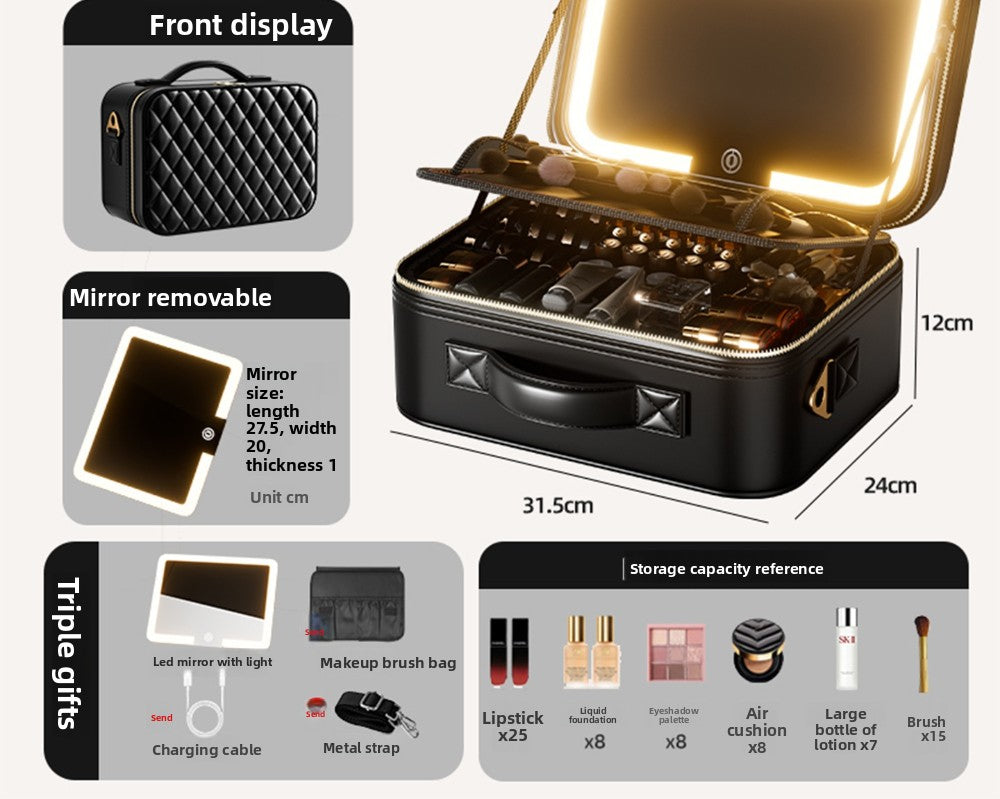 Halloween Makeup Essentials Premium LED Travel Cosmetic Bag Women's Portable Large Capacity Makeup Brush Case Portable Partition Beauty Bag