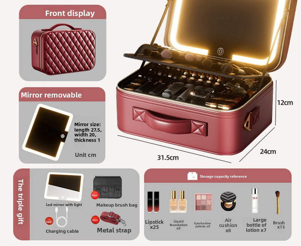 Halloween Makeup Essentials Premium LED Travel Cosmetic Bag Women's Portable Large Capacity Makeup Brush Case Portable Partition Beauty Bag