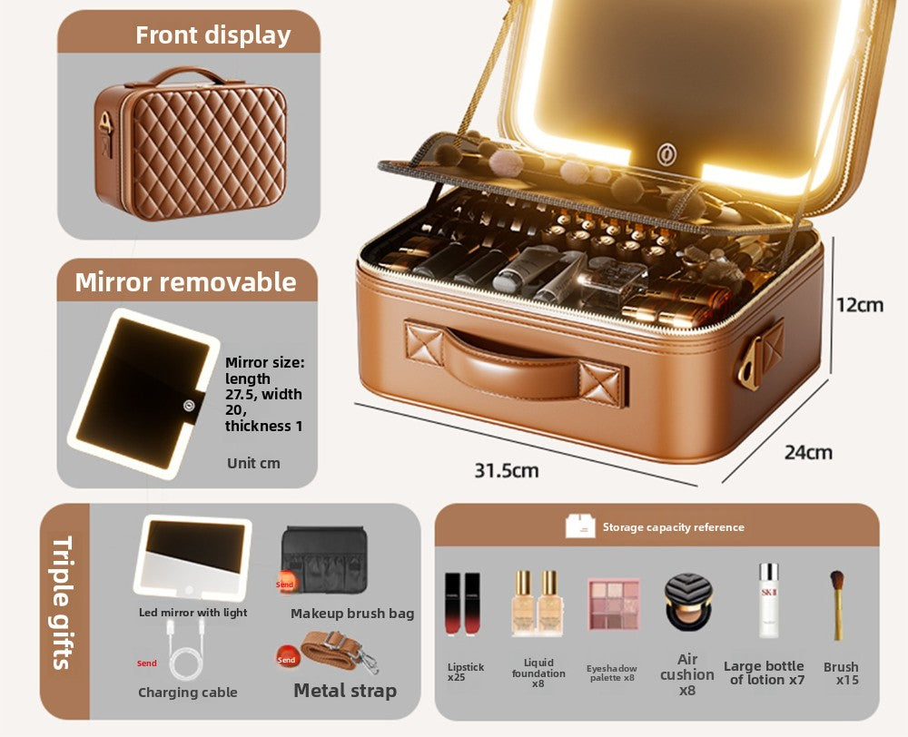 Halloween Makeup Essentials Premium LED Travel Cosmetic Bag Women's Portable Large Capacity Makeup Brush Case Portable Partition Beauty Bag