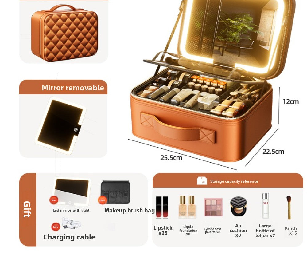 Halloween Makeup Essentials Premium LED Travel Cosmetic Bag Women's Portable Large Capacity Makeup Brush Case Portable Partition Beauty Bag