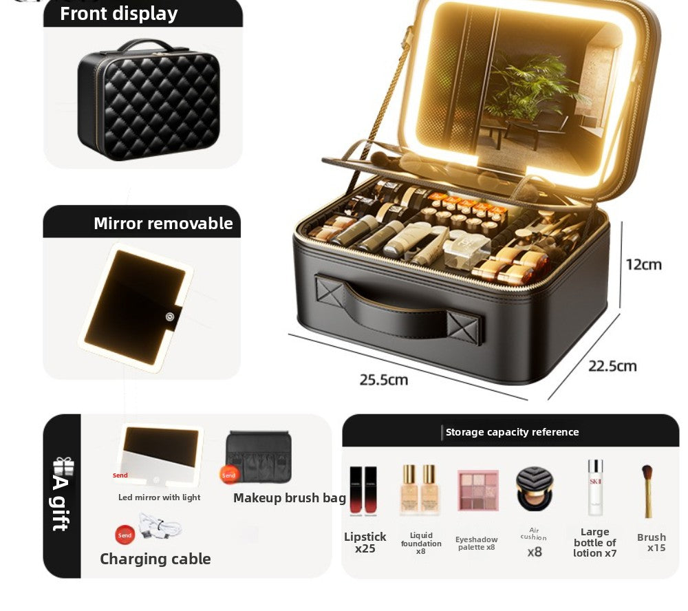 Halloween Makeup Essentials Premium LED Travel Cosmetic Bag Women's Portable Large Capacity Makeup Brush Case Portable Partition Beauty Bag