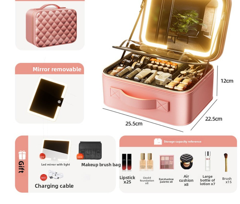 Halloween Makeup Essentials Premium LED Travel Cosmetic Bag Women's Portable Large Capacity Makeup Brush Case Portable Partition Beauty Bag