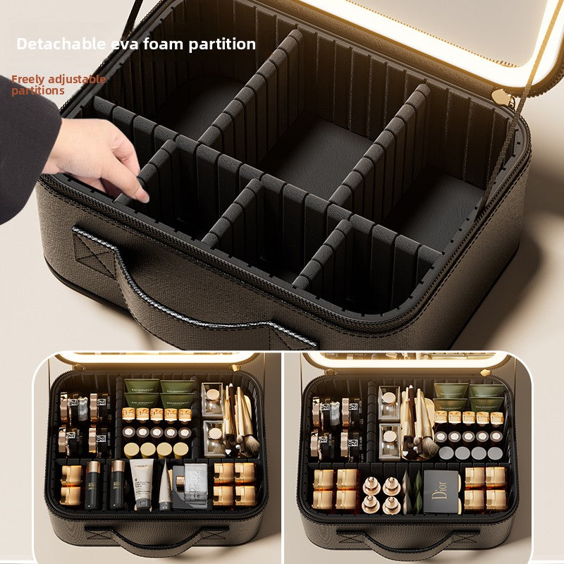 Halloween Makeup Essentials Premium LED Travel Cosmetic Bag Women's Portable Large Capacity Makeup Brush Case Portable Partition Beauty Bag