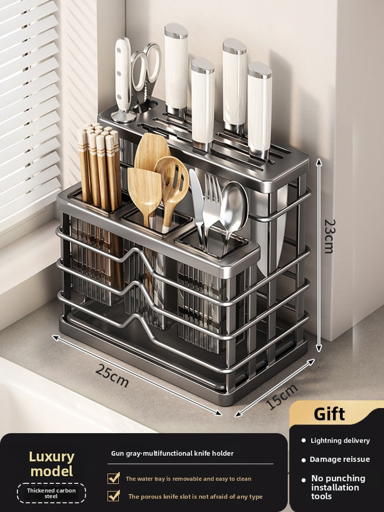 Kitchen knife holder shelf 2025 new countertop cutting board rack kitchen knife chopstick cage integrated cutting board knife storage rack