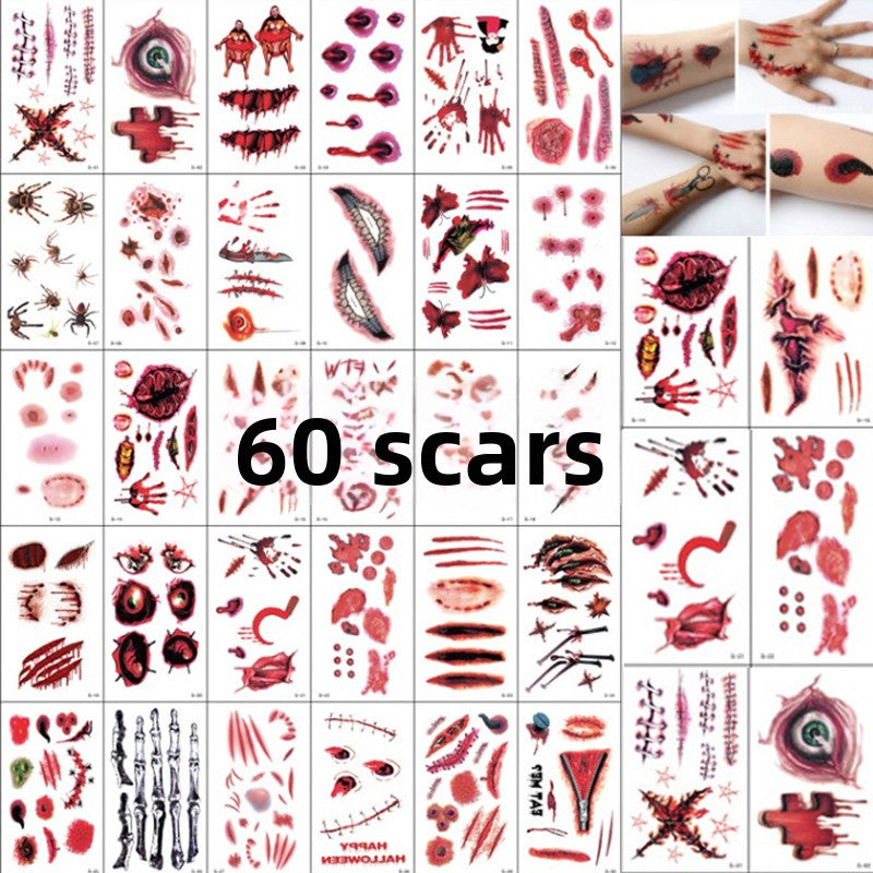 Halloween decoration makeup fake scars stickers ornaments face stickers tattoo stickers vampire costume horror makeup props Halloween essentials