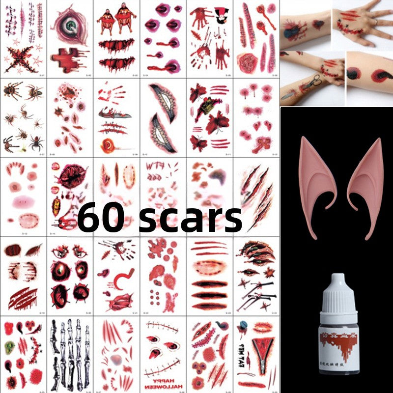 Halloween decoration makeup fake scars stickers ornaments face stickers tattoo stickers vampire costume horror makeup props Halloween essentials