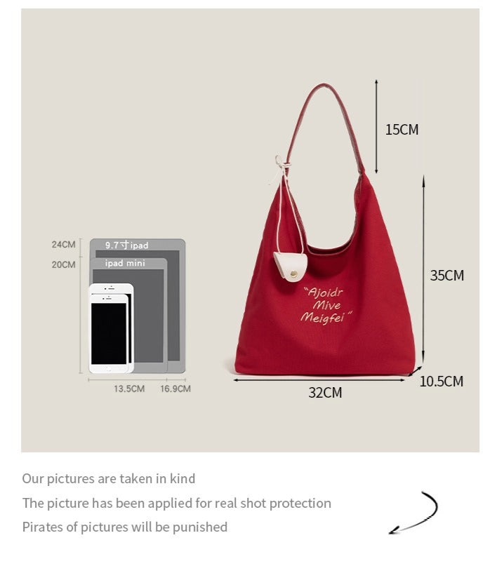 Korean early autumn original canvas bag women's 2025 new large-capacity casual shoulder tote bag