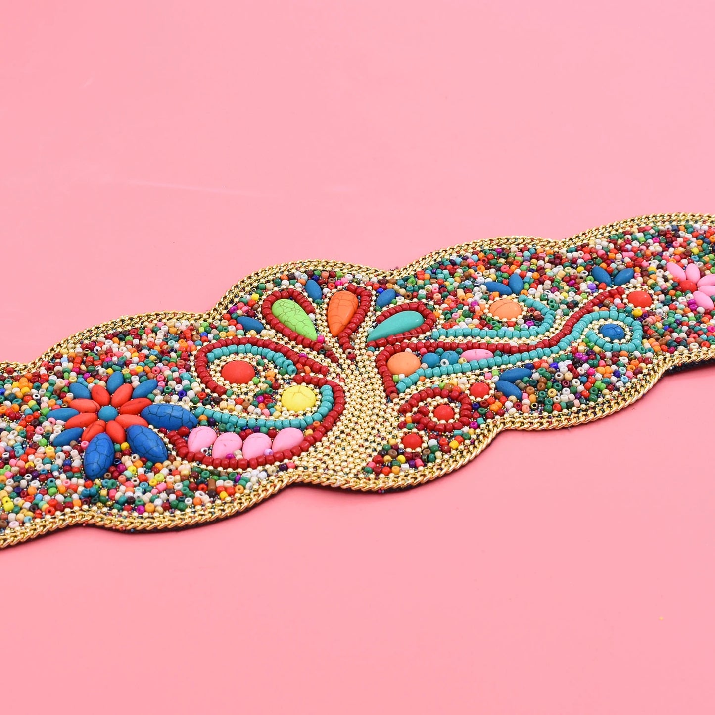 Color imitation turquoise rice beads elastic waist seal women's high-end sense ethnic style wide belt Xinjiang Kashgar travel photography waist jewelry women