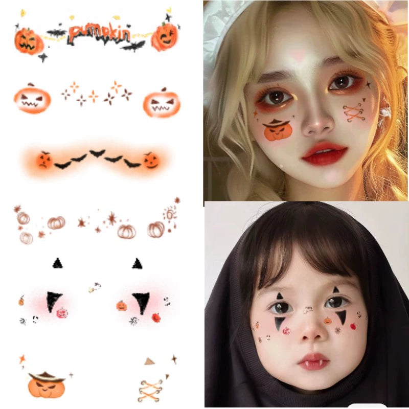 Halloween must-have glitter Halloween children's facial cartoon makeup tattoo sticker face sticker bat decoration pumpkin blush fake scar makeup