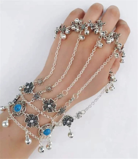 Zixia has the same versatile coin, fringed bell, finger bracelet, women's ring, ancient ethnic style, ancient clothing, Hanfu jewelry.