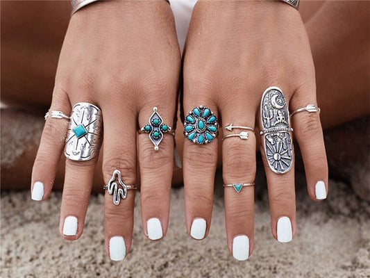 Fashion retro minority style European and American exaggerated engraved set joint ring female ring jewelry vintage style
