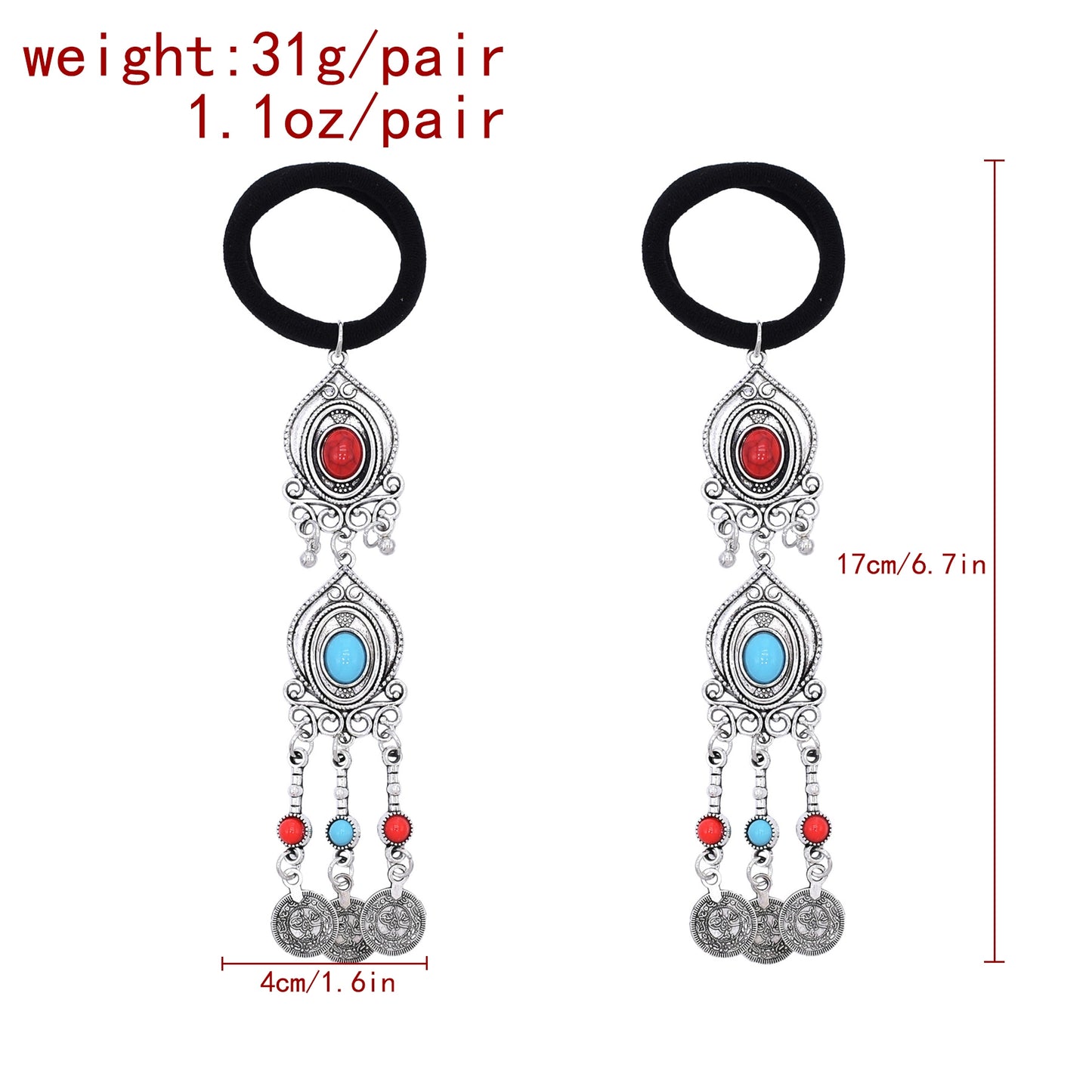 Ethnic style niche Kazakh hair accessories retro exotic style old coins fringed hair band women's imitation turquoise headdress