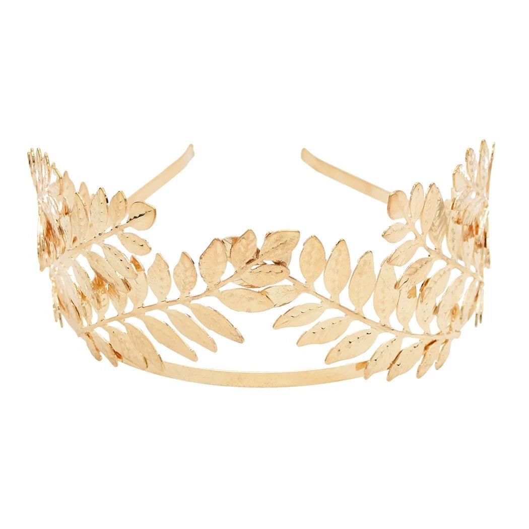 Back hanging gold metal headband, leaf laurel crown, bridal headgear, hair accessories, fairy headband, super fairy, European and American style