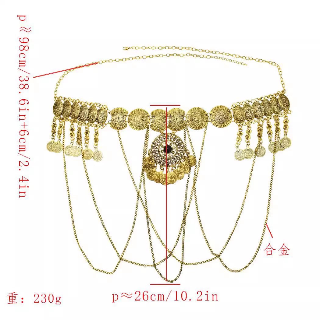European and American fashion temperament necklace square dance Indian dance semicircle sequined headgear performance suit belly dance waist chain women