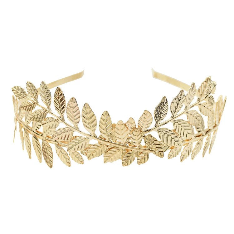 Back hanging gold metal headband, leaf laurel crown, bridal headgear, hair accessories, fairy headband, super fairy, European and American style