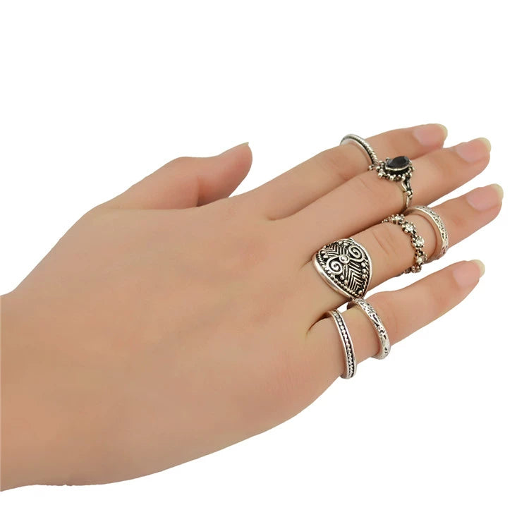 Fashion retro minority style European and American exaggerated engraved set joint ring female ring jewelry vintage style